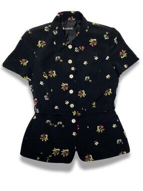 Cacharel Floral Button-Up Blouse Jacket Vintage Size 4